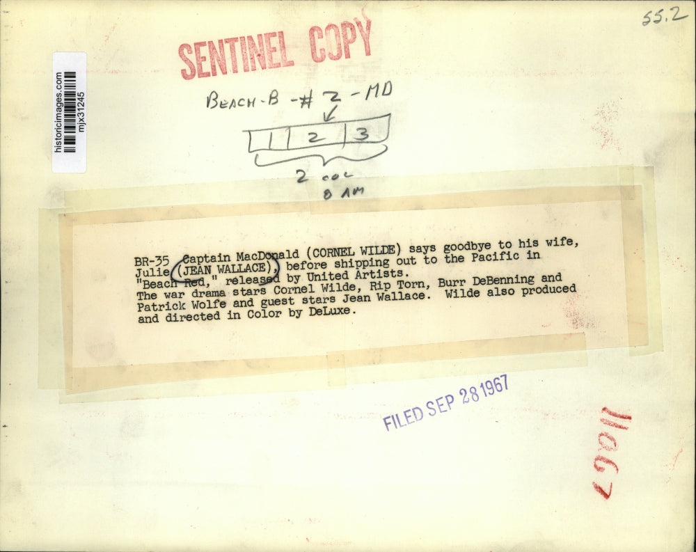 1967 Press Photo Cornel Wilde and Jean Wallace in "Beach Red" - mjx31245