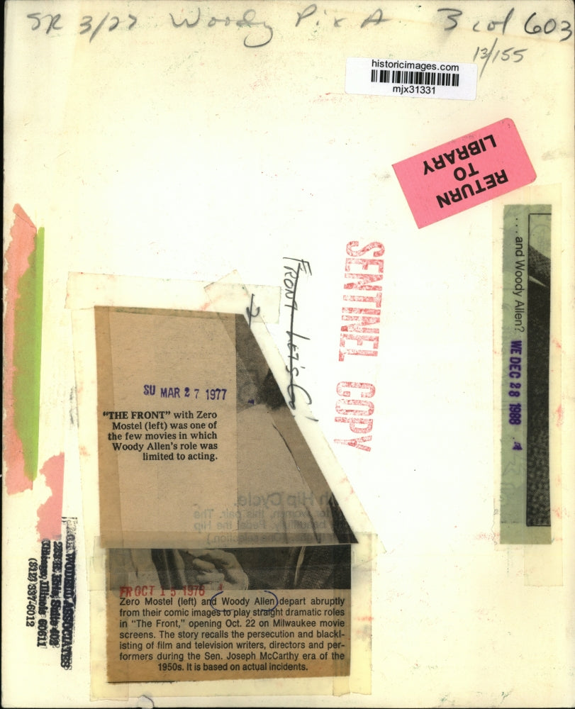 1976 Press Photo Woody Allen and Zero Mostel Star in the Movie " The Front"