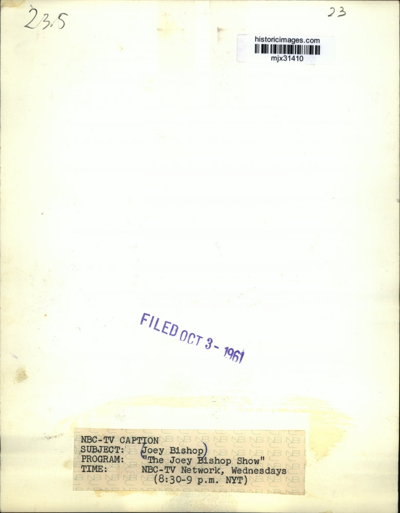 1961 Press Photo Entertainer Joey Bishop Host of "The Joey Bishop Show" on NBC