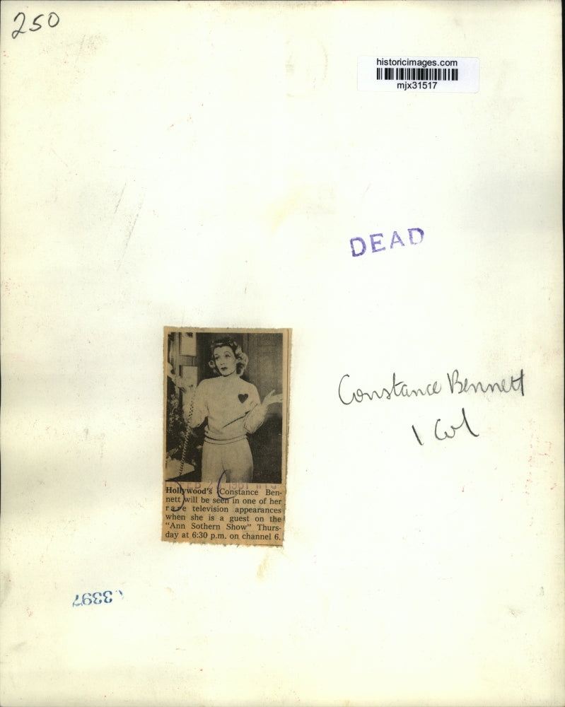 1961 Press Photo Hollywood Actress Constance Bennett - mjx31517