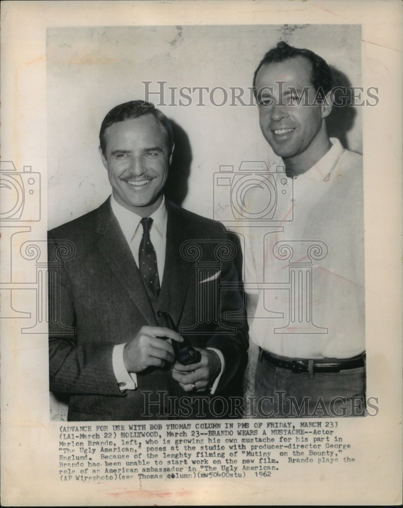 1962 Press Photo Marlon Brando and George Englund at the Studio - mjx31528- Historic Images