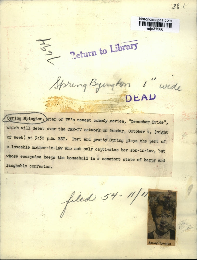 Press Photo Spring Byington Stars in "December Bride" - mjx31566