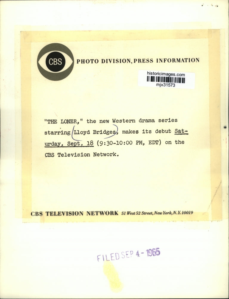 1965 Press Photo Lloyd Bridges in "The Loner" - mjx31573