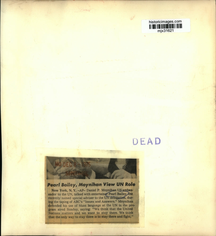 1975 Press Photo Pearl Bailey & Daniel Moynihan on ABC's Issues and Answers