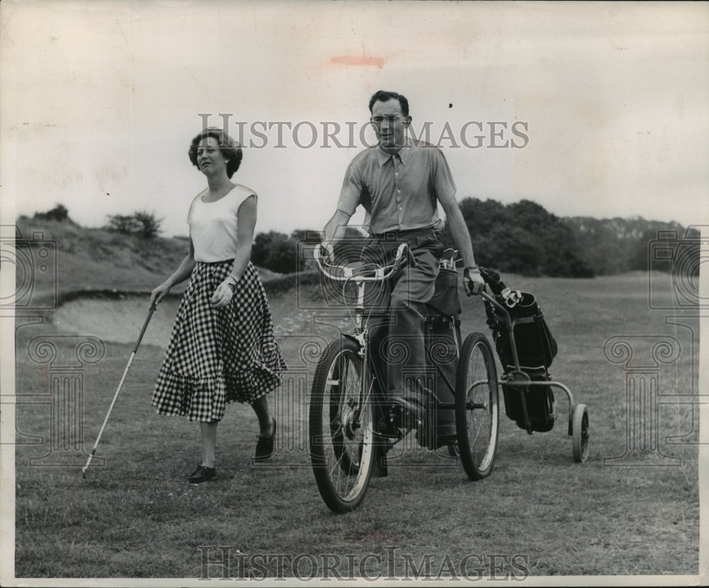 1956 Press Photo Michael Keating and Audrey Shimman, British Golfers - mjx31827- Historic Images
