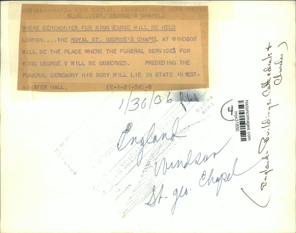 1936 Press Photo St. George's Chapel at Windsor, England - mjx31850