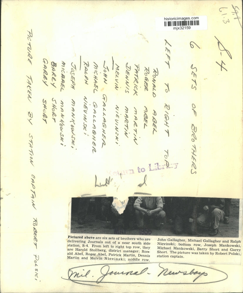 1955 Press Photo Six sets of newsboys brothers for the Journal, Wisconsin