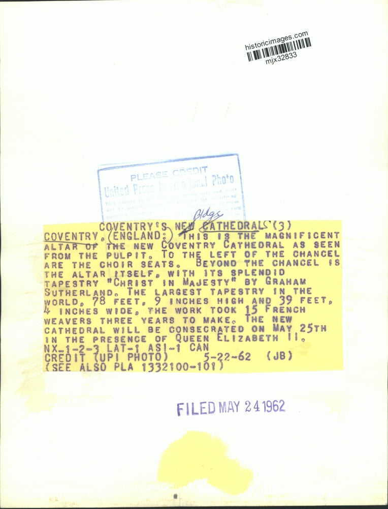 1962 Press Photo Altar of the new Coventry Cathedral in England - mjx32833