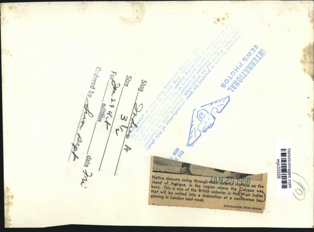 1956 Press Photo Native dancers on the island of Antigua - mjx33328