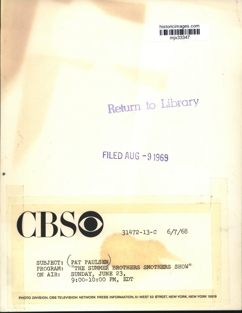 1968 Press Photo Pat Paulsen of "The Summer Brothers Smothers Show" - mjx33347