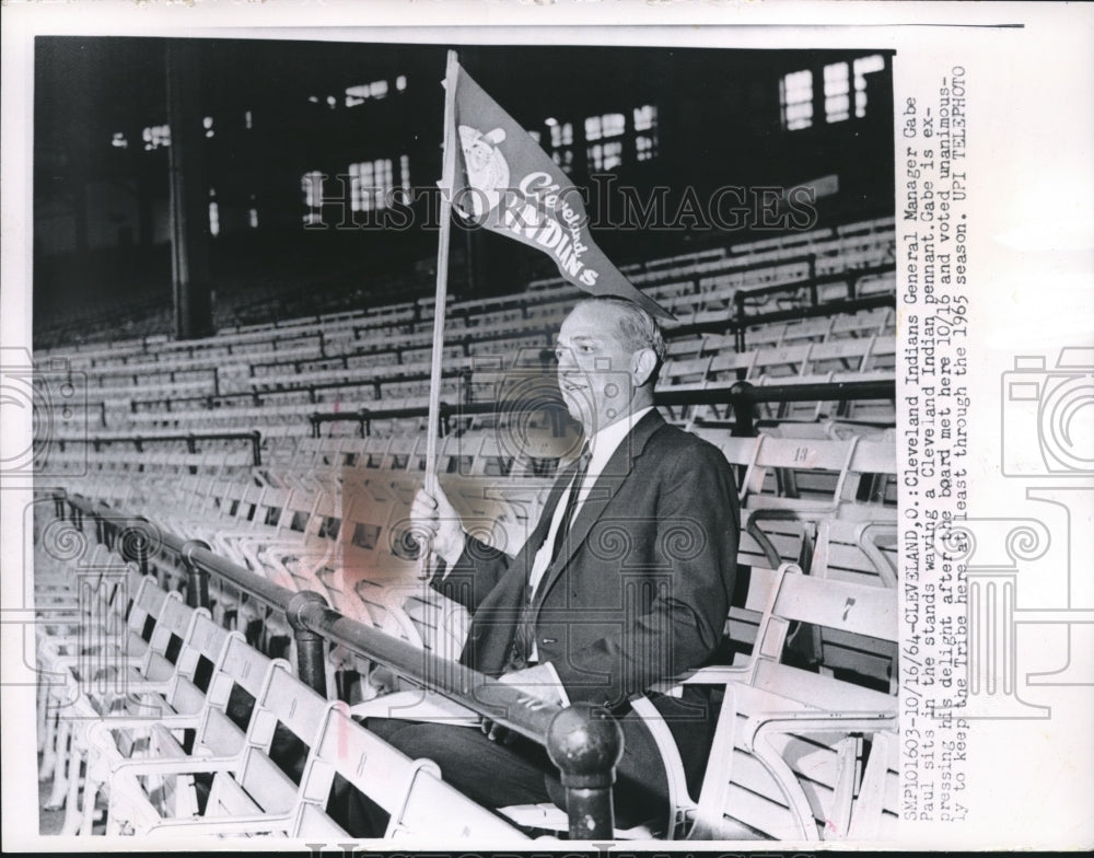 1964 Press Photo Cleveland Indians General Manager Gabe Paul sitting in stands- Historic Images