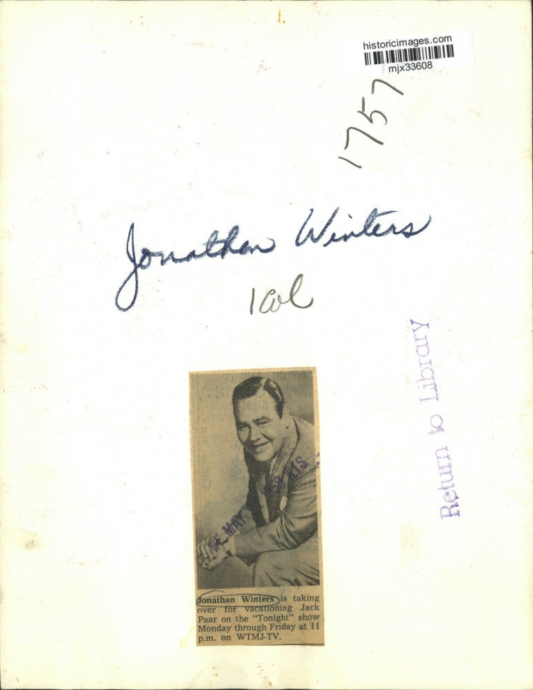 1958 Press Photo Comedian Jonathan Winters - mjx33608