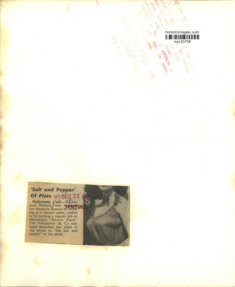 1965 Press Photo Barbara Parkins on "Peyton Place" - mjx33755