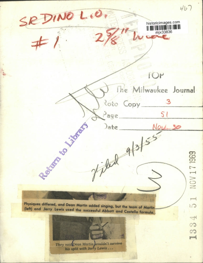 1969 Press Photo Dean Martin and Jerry Lewis Resume Partnership After Dispute