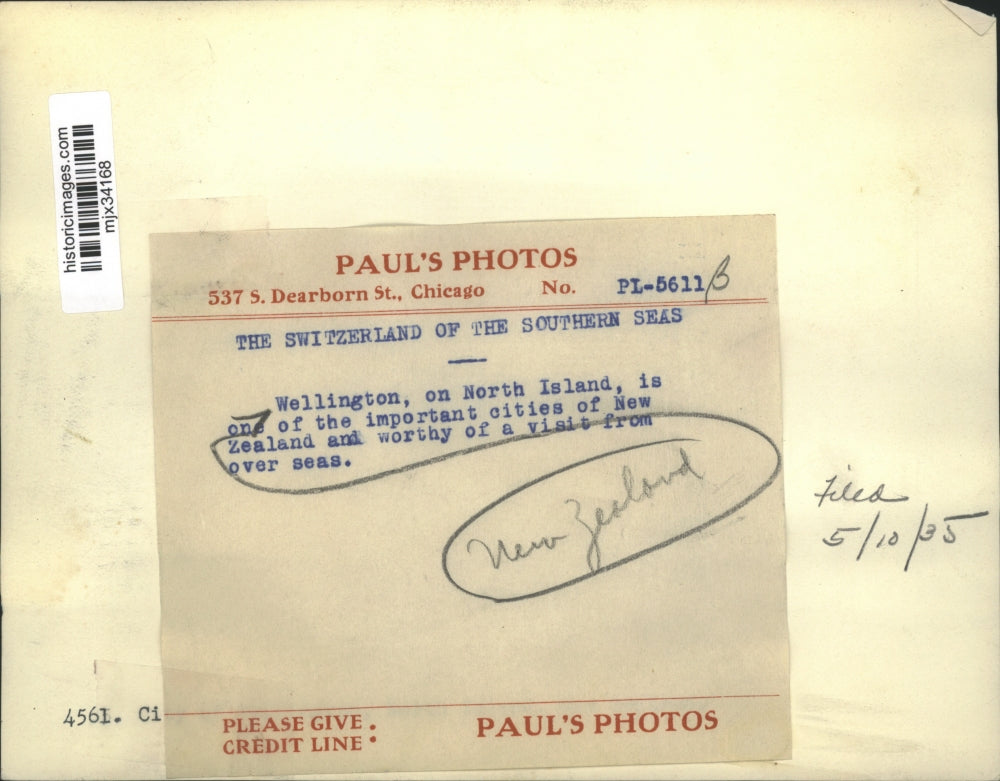 1935 Press Photo Wellington, on North Island, in New Zealand - mjx34168