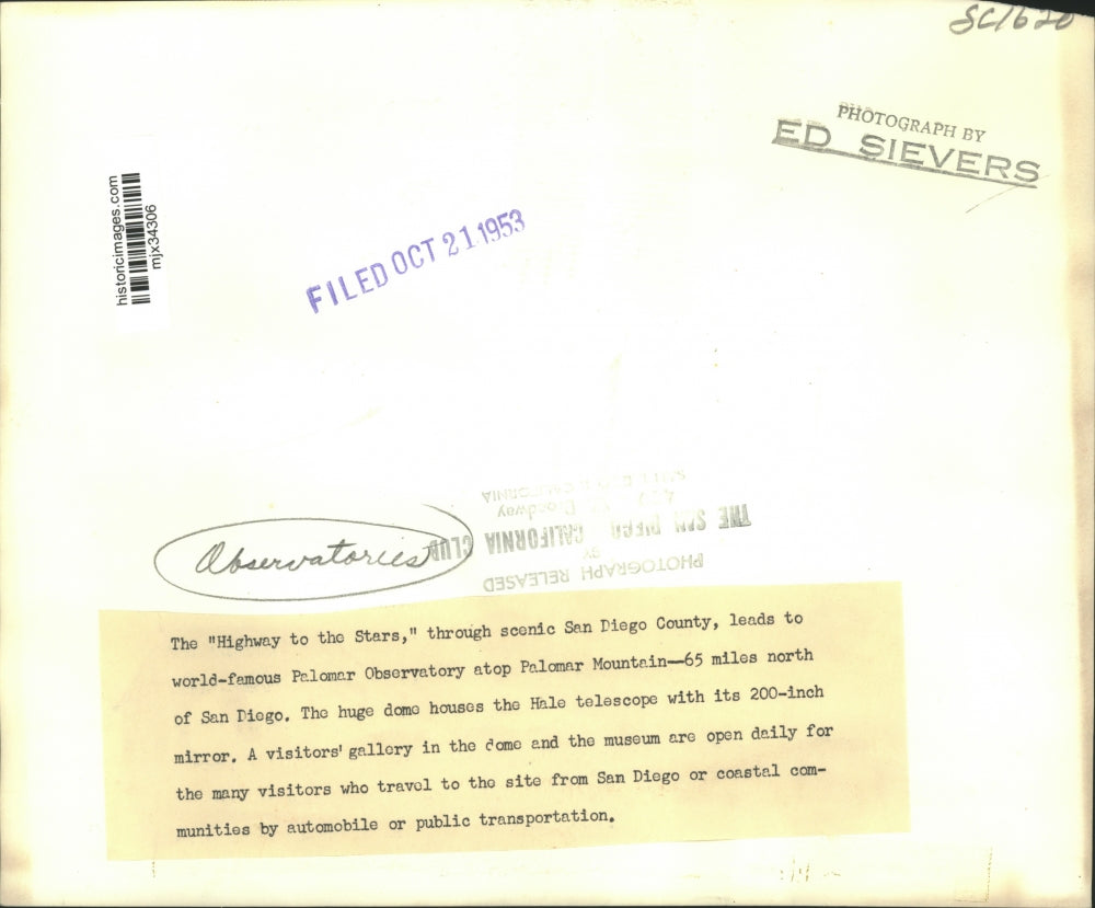 1953 Press Photo "Highway to the Stars" Leads to Palomar Observatory, California