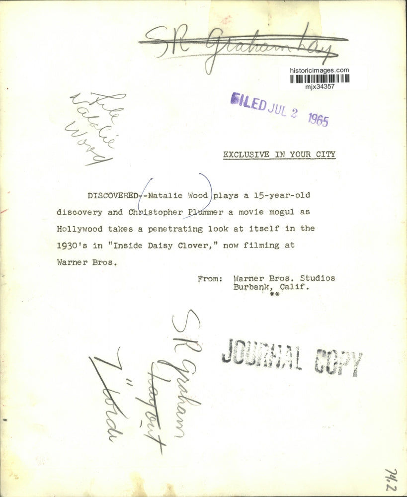 1965 Press Photo Natalie Wood and Christopher Plummer in "Inside Daisy Clover"