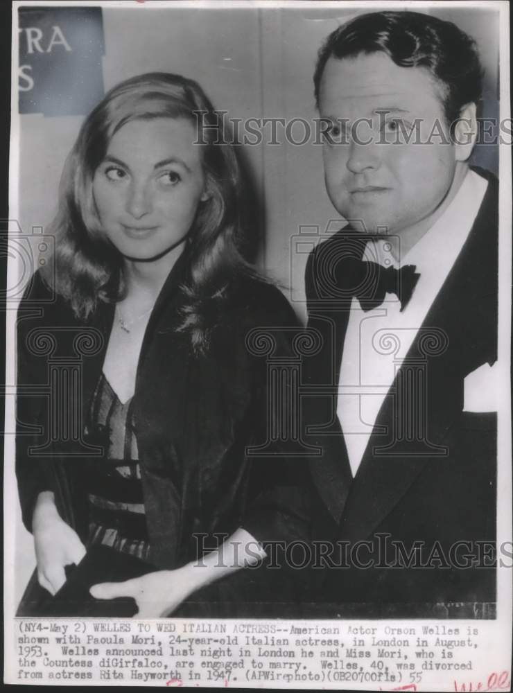 1953 Press Photo Actor Orson Wells & Actress Paoula Mori in London - mjx34831- Historic Images