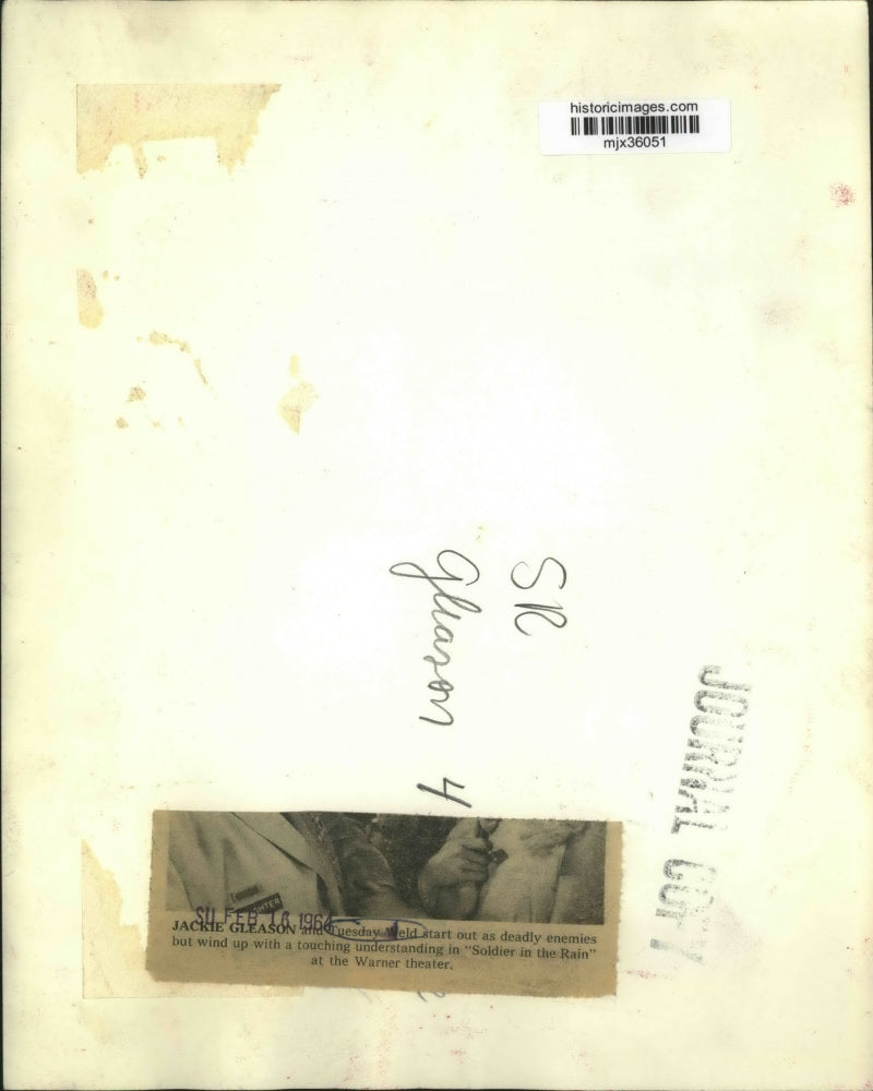 1964 Press Photo Jackie Gleason & Tuesday Weld in "Soldier in the Rain"