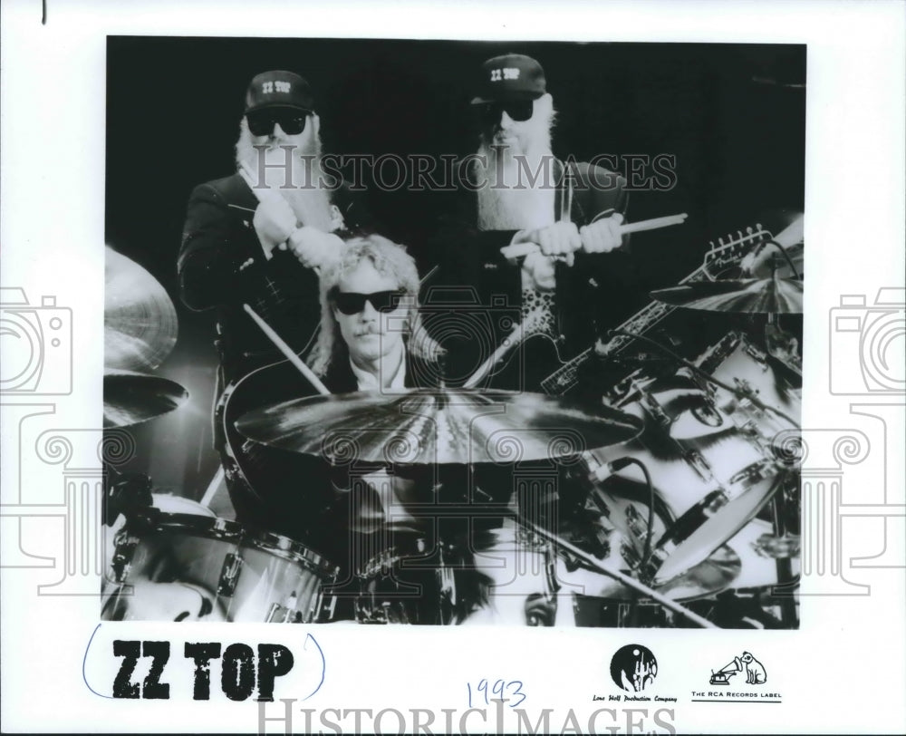 1993 Press Photo ZZ Top Behind Drum Set - mjx36078- Historic Images