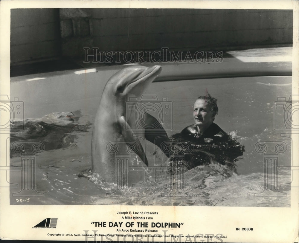1973 Press Photo Alpha the dolphin, in "The Day of the Dolphin" movie