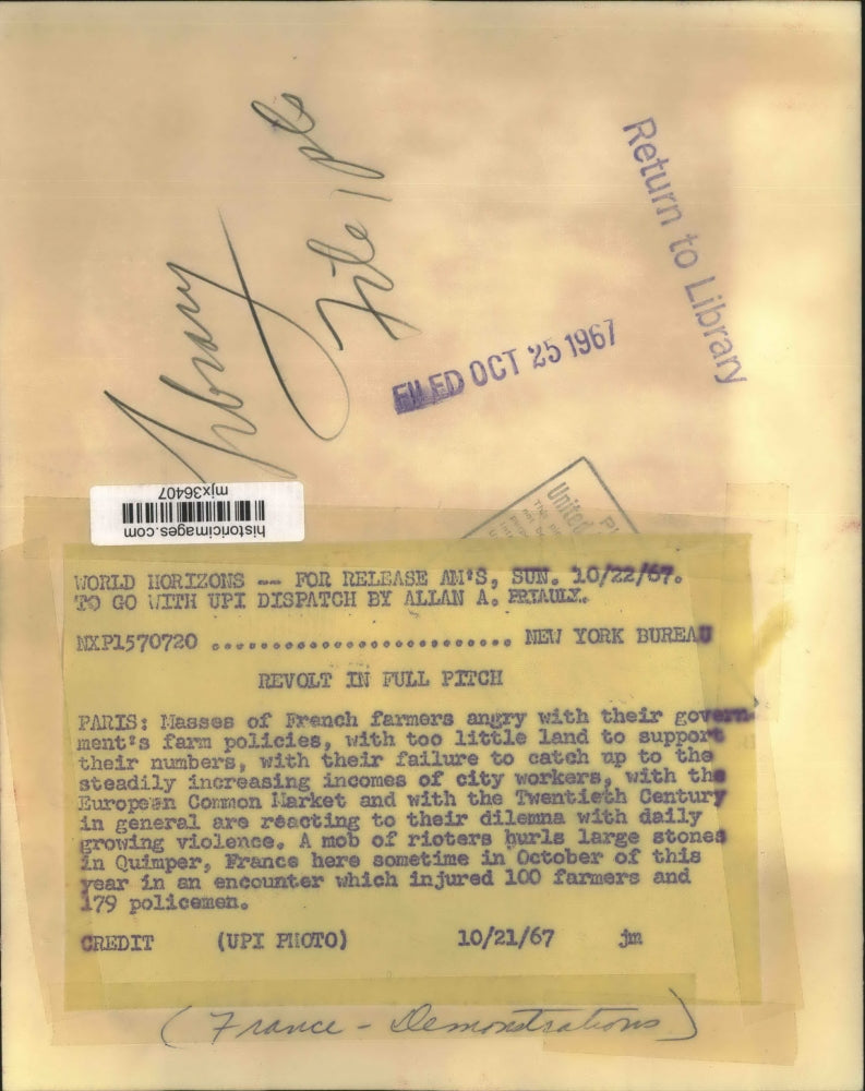 1967 Press Photo Rioters Hurl Stones in Quimper, France - mjx36407