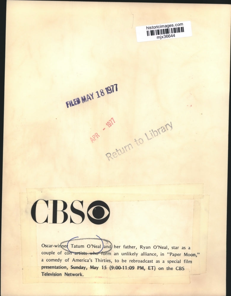 1977 Press Photo Tatum and Ryan O'Neal Star in CBS's Comedy, "Paper Moon"