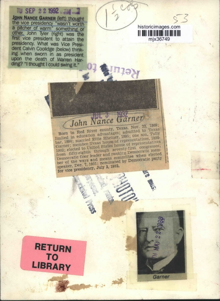 1932 Press Photo John Nance Garner Portrait - mjx36749