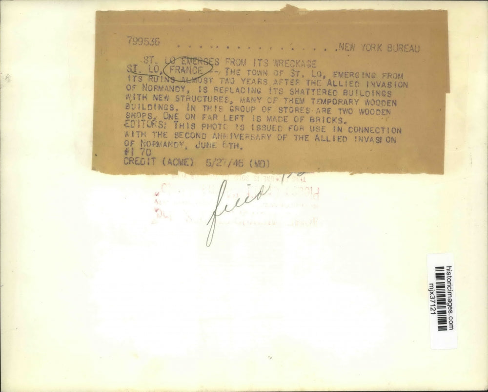 1946 Press Photo St Lo, France emerges from its ruins after invasion of Normandy