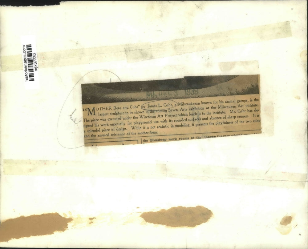 1939 Press Photo Sculpture "Mother Bear and Cubs" by James L. Gehr - mjx37230