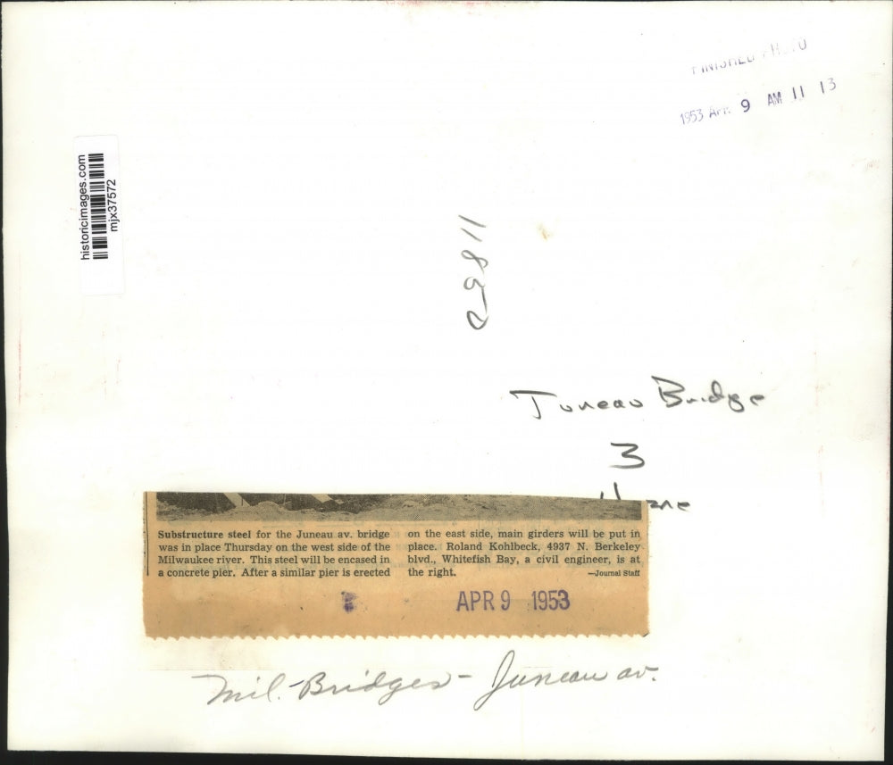 1953 Press Photo Construction at Juneau Avenue bridge in Milwaukee, Wisconsin