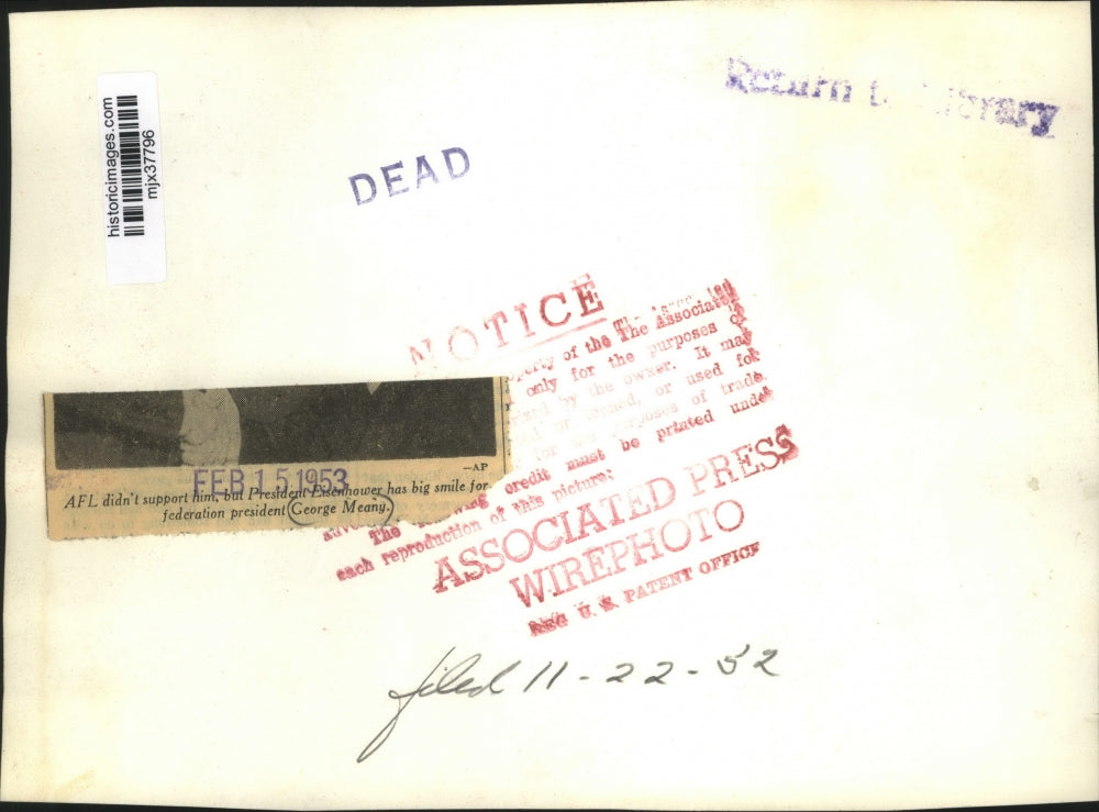 1932 Press Photo George Meany, Sec.-Treasurer of AFL Meets Gen. Eisenhower, N.Y.