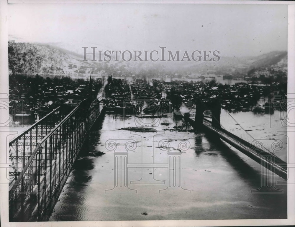 1936 Press Photo Wheeling Island Submerged by Flood from Bridges to Mainland- Historic Images