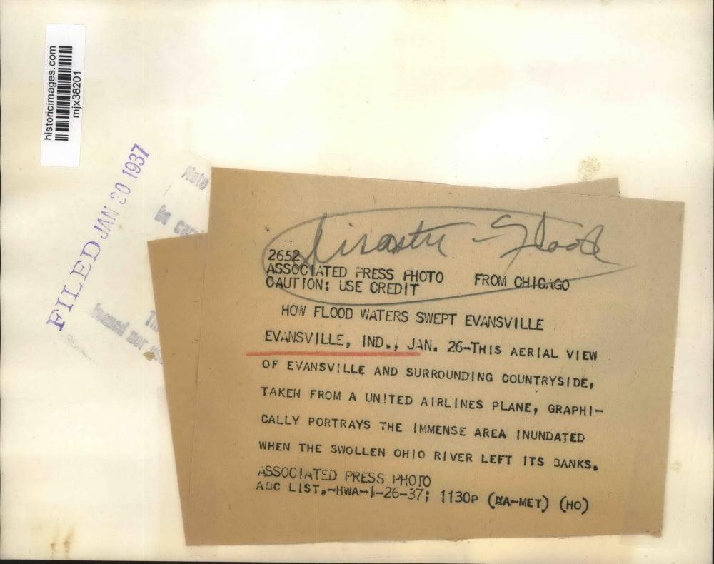 1937 Press Photo Air View of Evansville, Indiana, Surrounds in Ohio River Flood