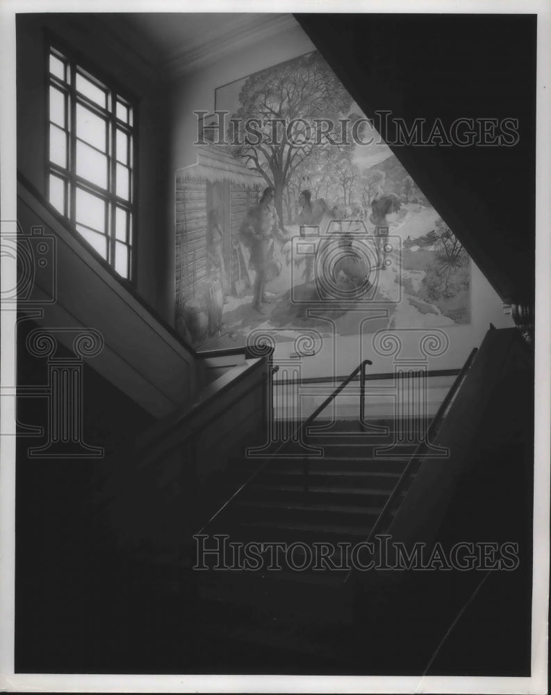 1950 Press Photo Mural in Stairwell of Milwaukee Auditorium - mjx38508
