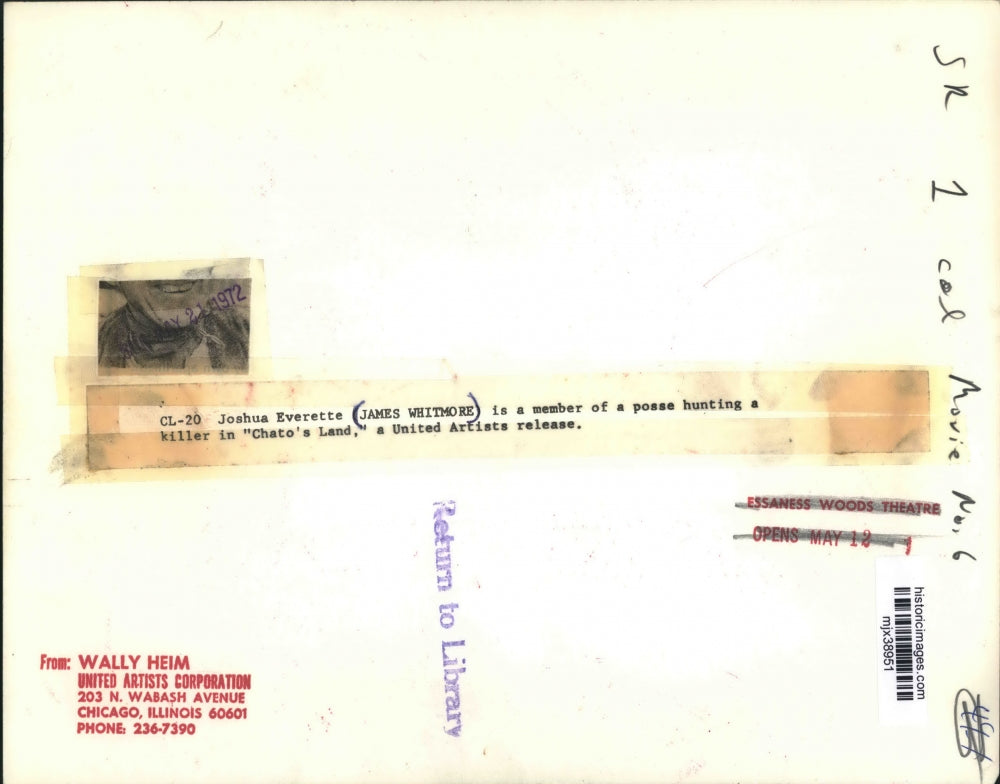 1972 Press Photo James Whitmore Stars as Joshua Everette in UA's "Chato's Land"