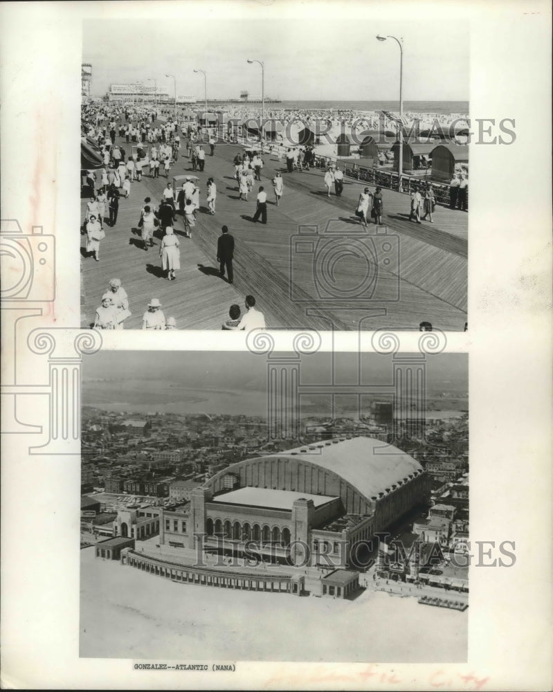 1964 Press Photo People and Building Along Atlantic City Boardwalk, NJ- Historic Images