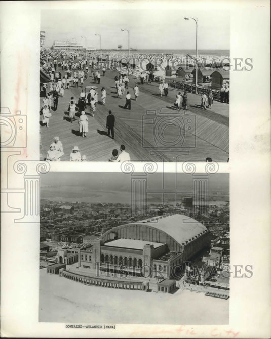 1964 Press Photo People and Building Along Atlantic City Boardwalk, NJ- Historic Images