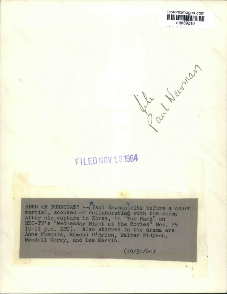 1964 Press Photo Paul Newman Stars as a Soldier on Trial in "The Rack" on NBC