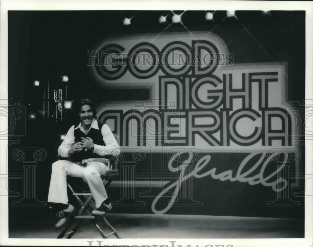 1974 Press Photo Journalist Geraldo Rivera on "Good-Night, America"- Historic Images