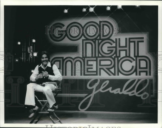 1974 Press Photo Journalist Geraldo Rivera on "Good-Night, America"- Historic Images