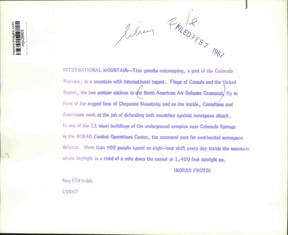 1967 Press Photo North American Air Defense Command in Cheyenne Mountain, CO