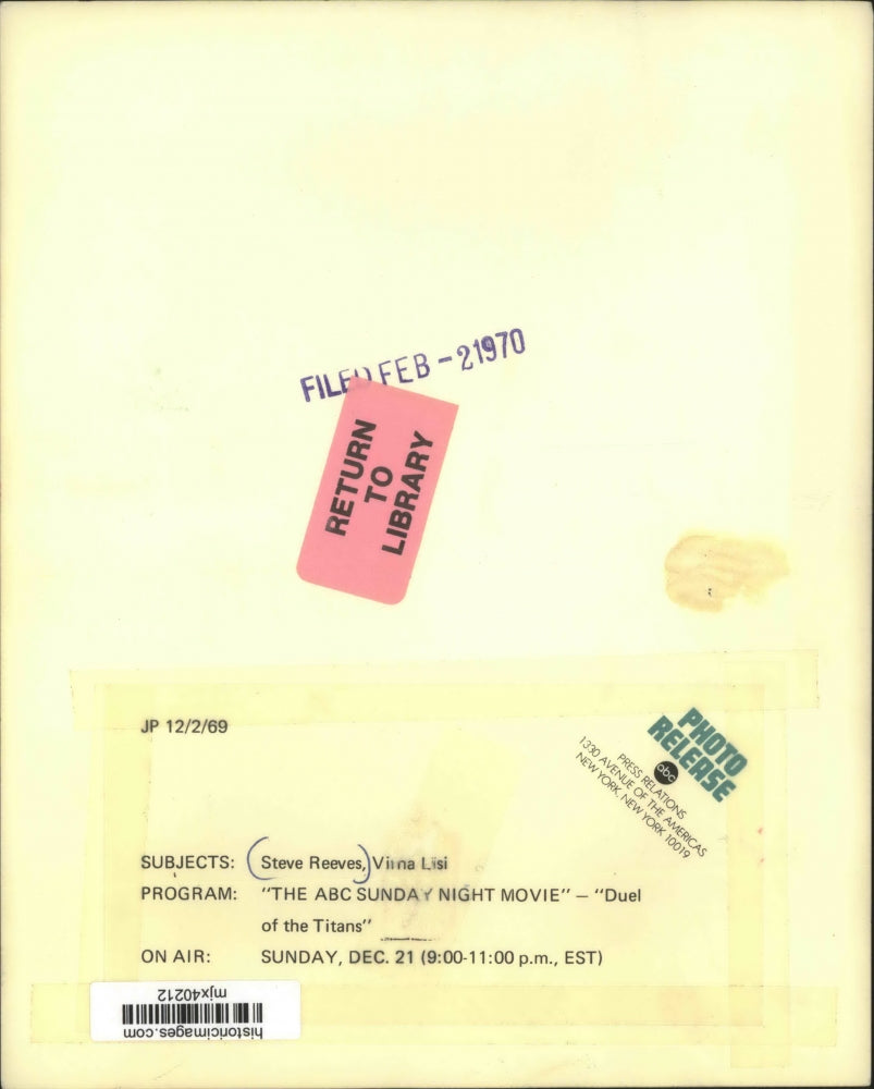 1970 Press Photo Steve Reeves, Viina Lisi Star in ABC's "Duel of the Titans"