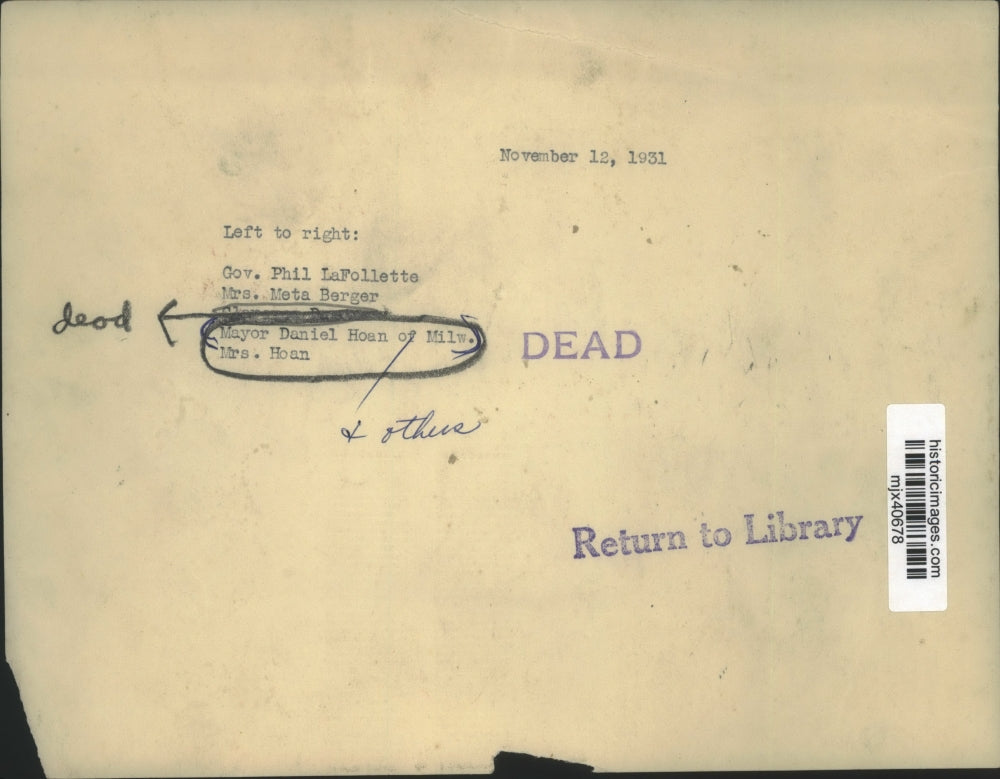 1931 Press Photo Governor Phil LaFollette, Mayor Daniel Horn and others