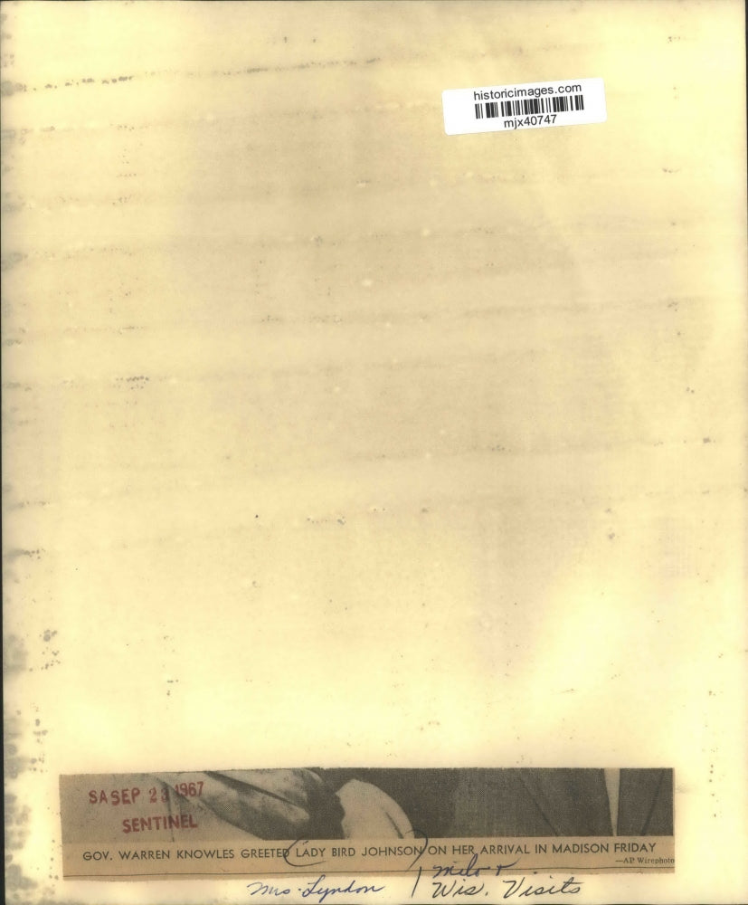 1967 Press Photo Mrs. Lyndon B. Johnson and Wisconsin Governor Warren P. Knowles