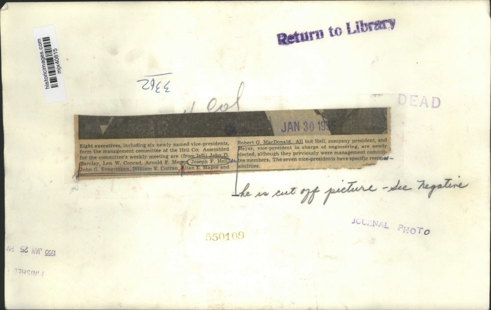 1955 Press Photo Executives of the Heil Company in committee's weekly meeting