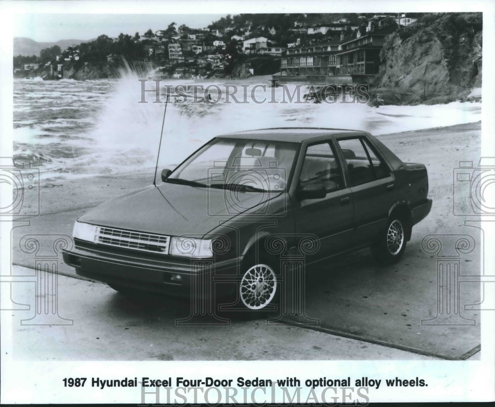 1987 Press Photo 1987 Hyundai Excel Four-Door Sedan with optional allo ...