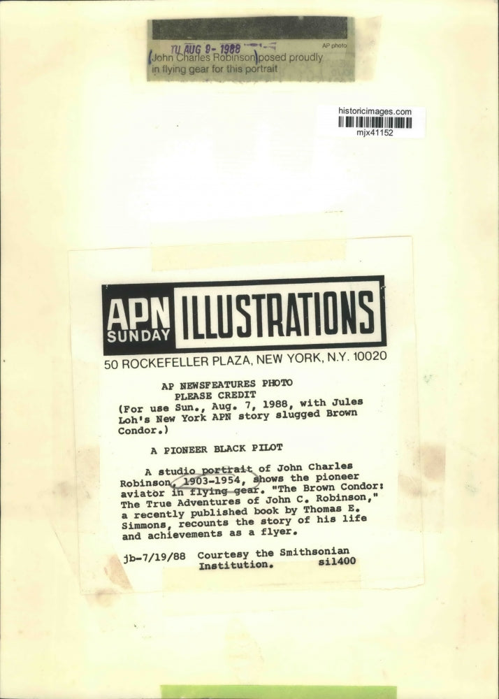 1988 Press Photo John Charles Robinson posed in flying gear for portrait.