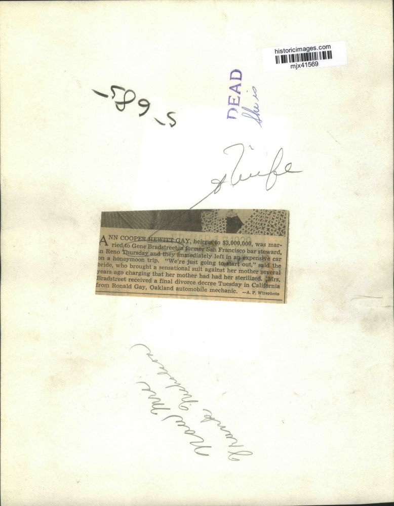 1929 Press Photo Ann Cooper Hewitt Gay and Gene Bradstreet married in Reno, NV.