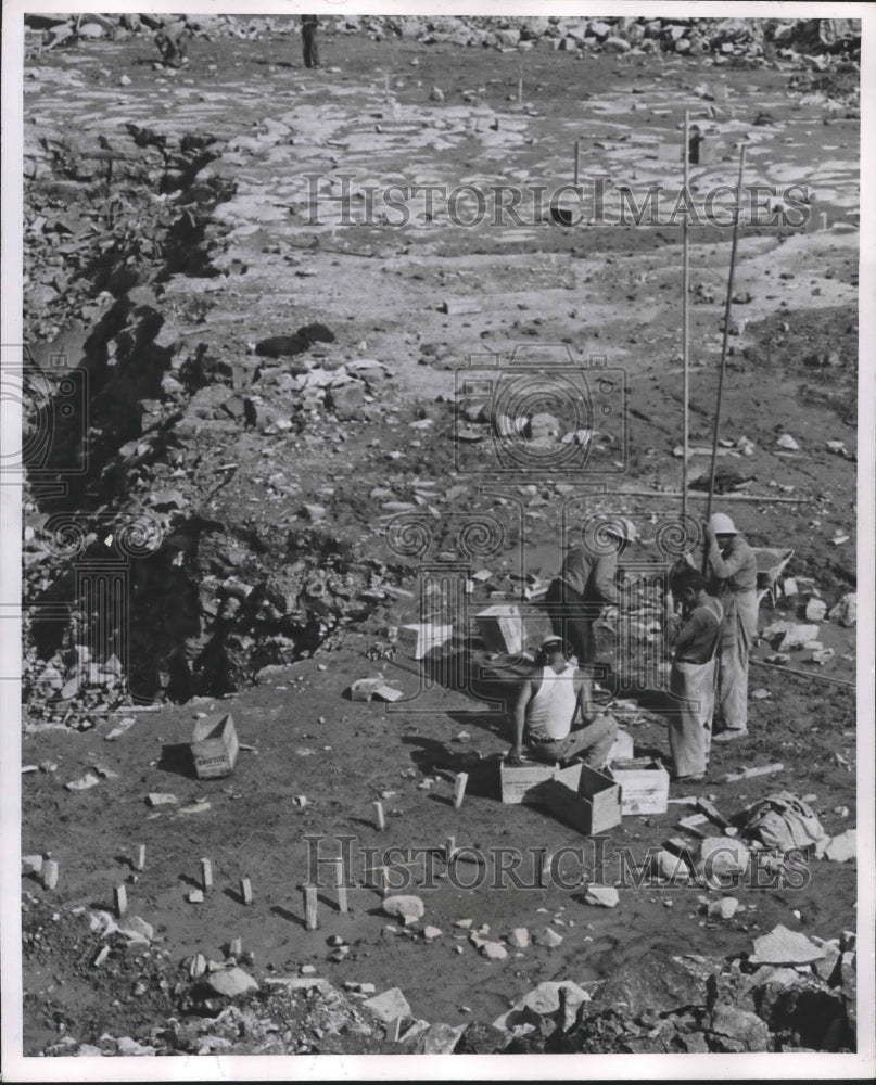 1958 Press Photo Explosives in position to aid deepening Niagara River channel.- Historic Images